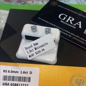 1.6 ct Moissanite round 6mm earrings with authenticity cert